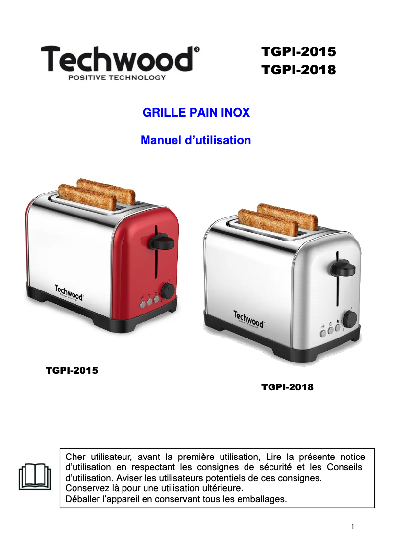 Page 1 de la notice Manuel utilisateur Techwood TGPI-703