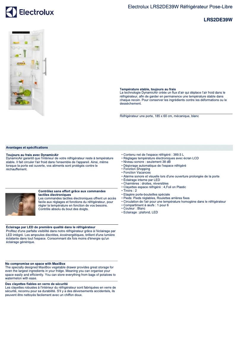 Page 1 de la notice Manuel utilisateur AEG LRS2DE39W