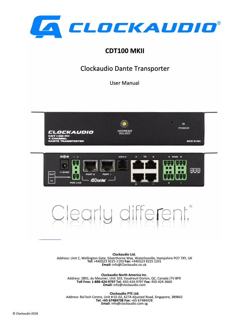 Page n°1 - Manuel utilisateur Clockaudio CDT 100