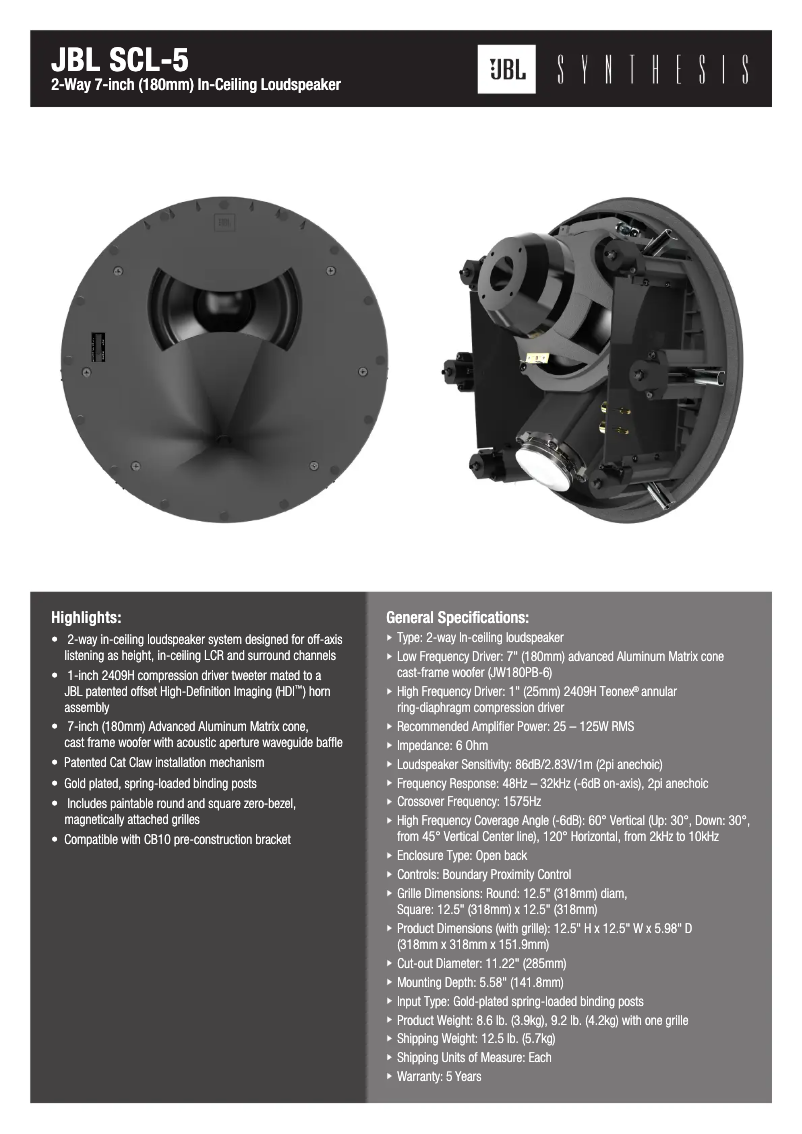 Page n°1 - Fiche technique JBL SCL-5