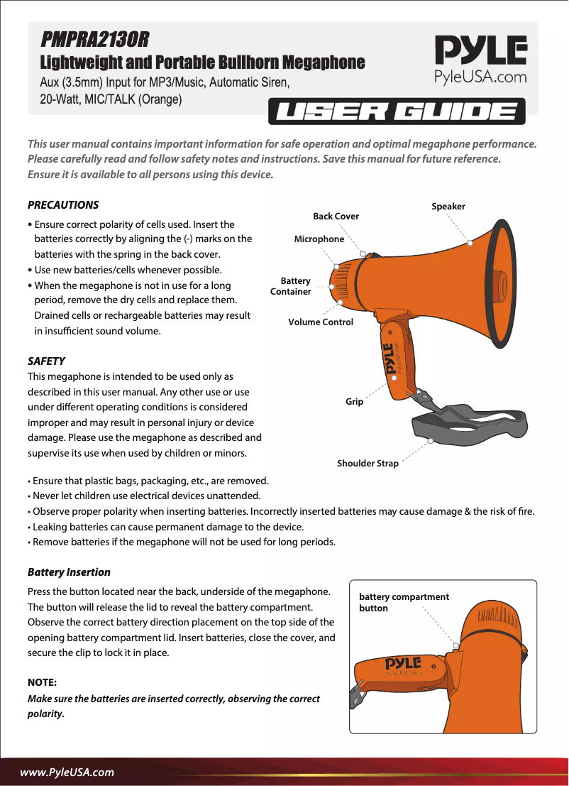 Page 1 de la notice Manuel utilisateur Pyle PMPRA213OR