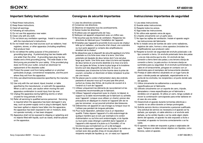 Image de la première page du manuel de l'appareil KF-60DX100