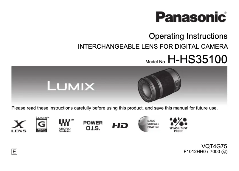 Page n°1 - Manuel utilisateur Panasonic Lumix H-HS35100E