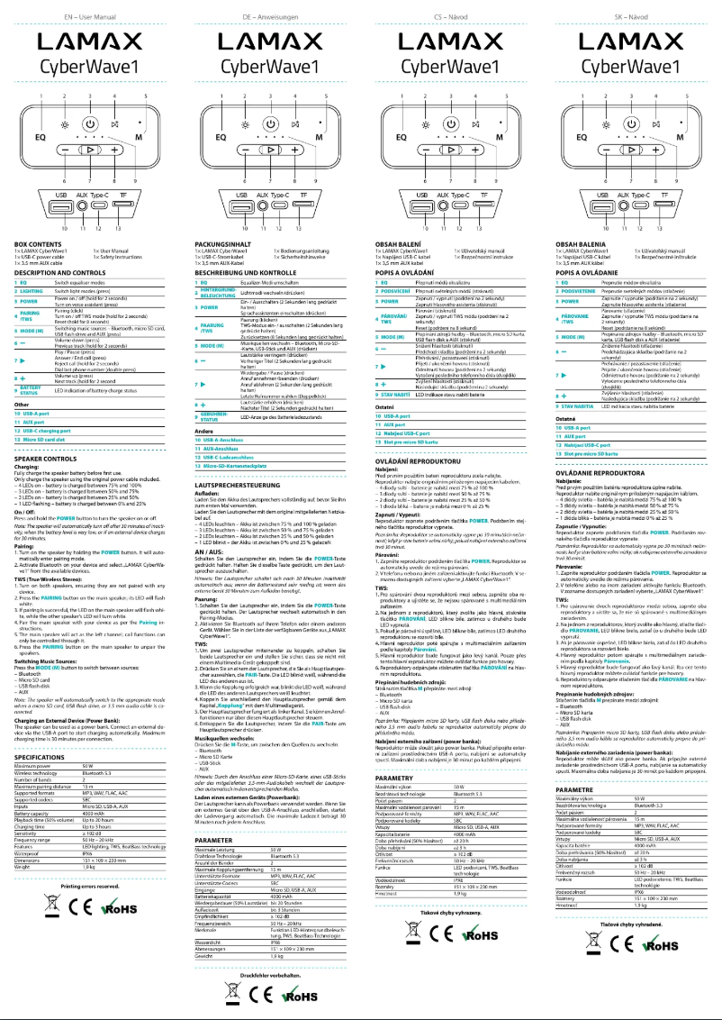 Page 1 de la notice Manuel utilisateur Lamax CyberWave1