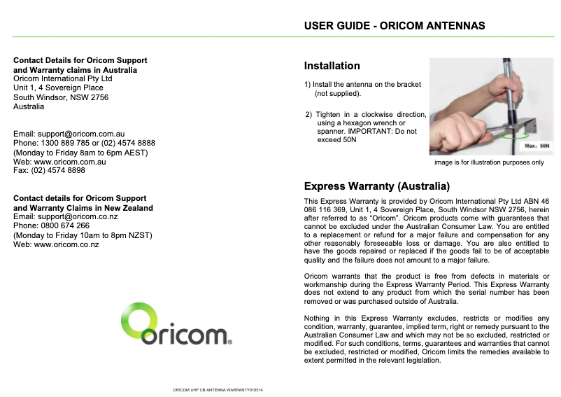 Page n°1 - Manuel utilisateur Oricom ANU100