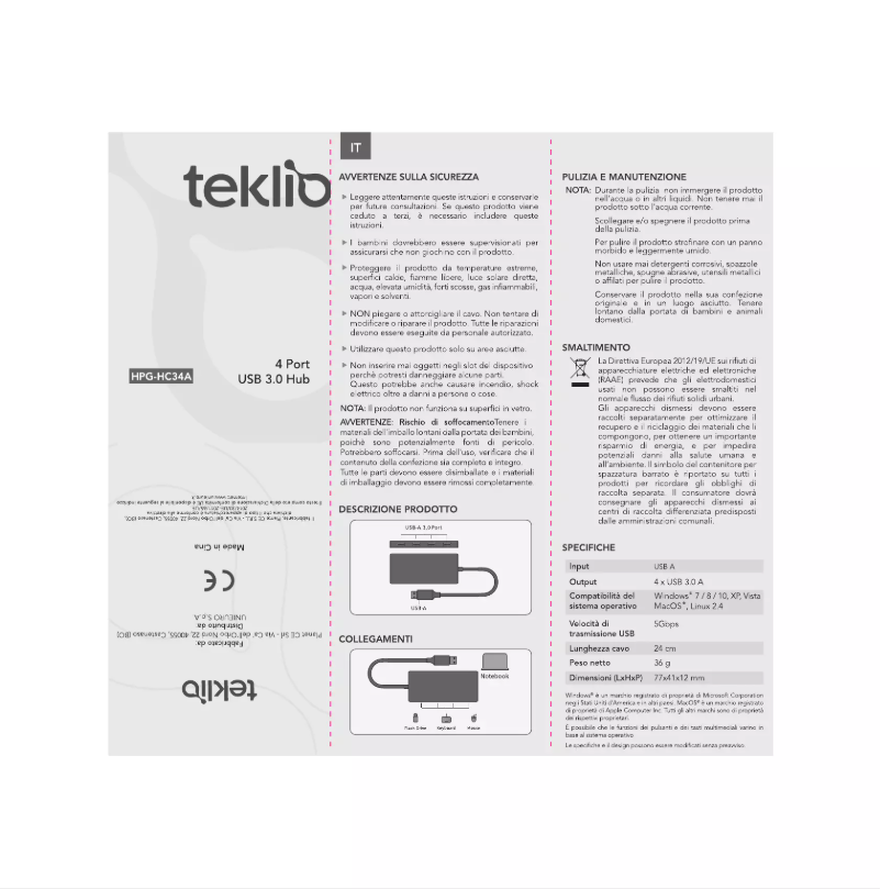 Page n°1 - Manuel utilisateur TEKLIO HPG-HC34A