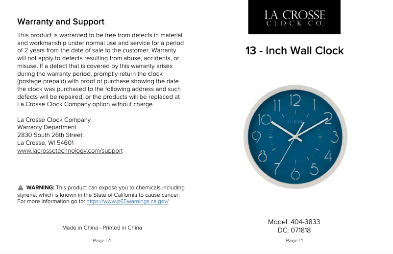 Page 1 de la notice Manuel utilisateur La Crosse Technology 404-3833