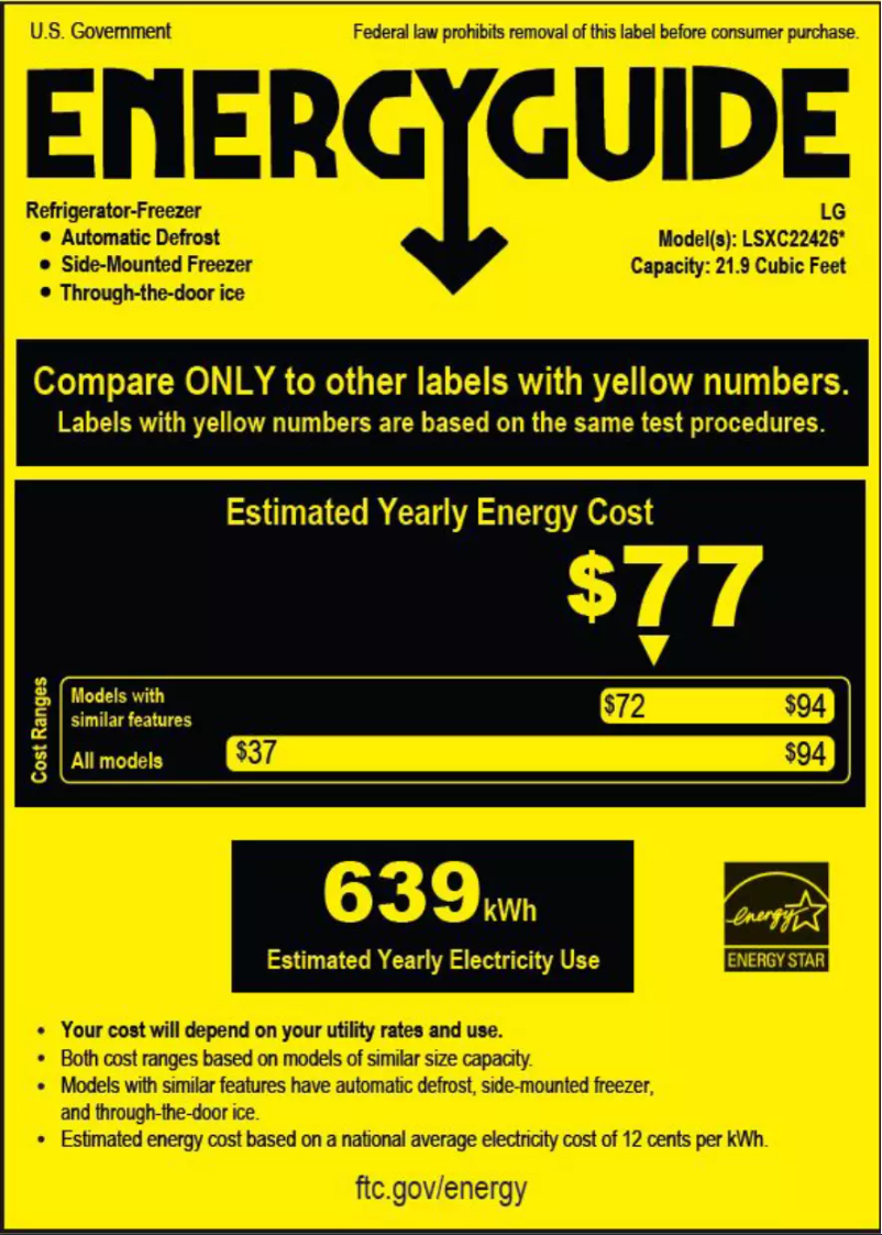 Page 1 de la notice Label énergétique LG LSXC22426S