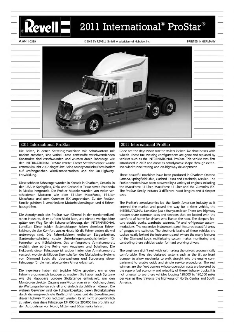 Page n°1 - Manuel utilisateur Revell 2011 International ProStar