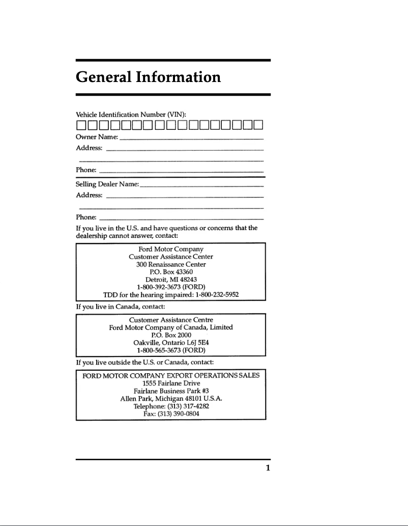 Image de la première page du manuel de l'appareil Windstar (1996)