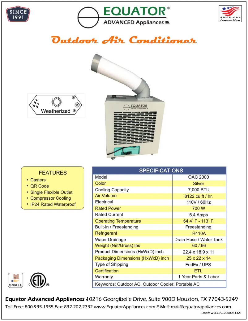 Page 1 de la notice Label énergétique Equator OAC 2000