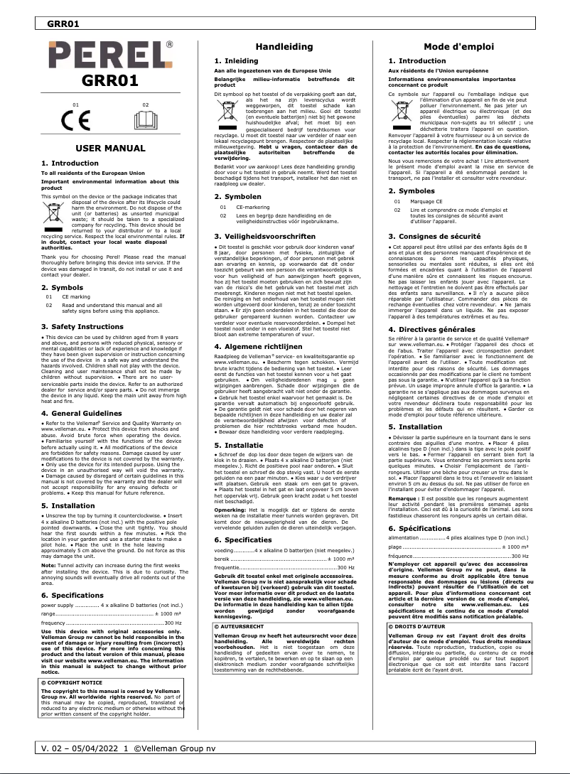 Page n°1 - Manuel utilisateur Perel GRR01