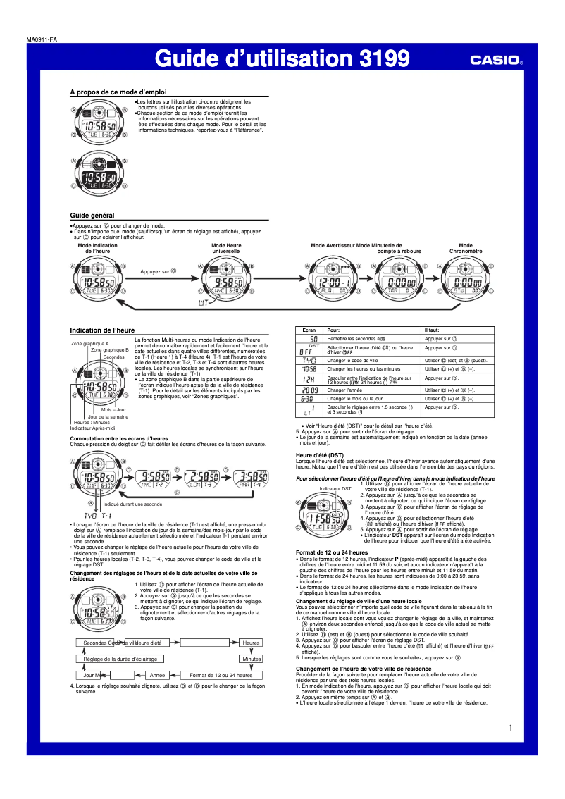 Page 1 de la notice Manuel utilisateur Casio Collection AE-2000WD-1AVEF