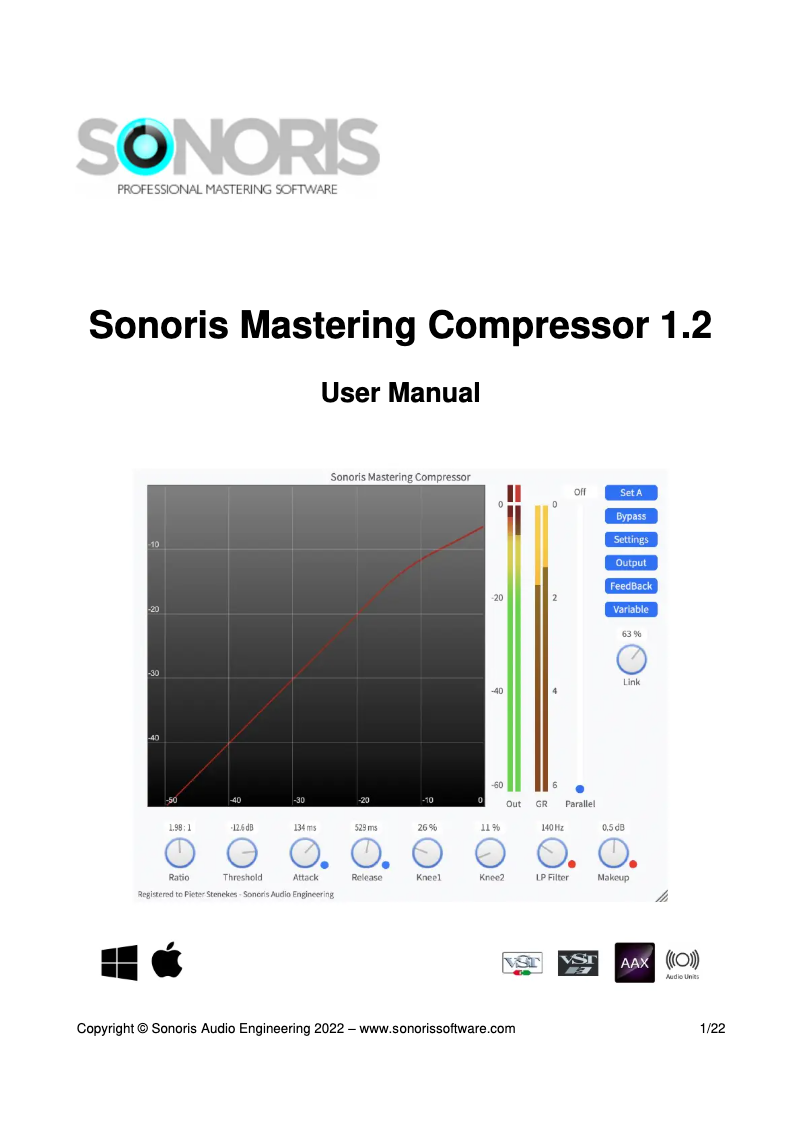 Image de la première page du manuel de l'appareil Mastering Compressor 1.2