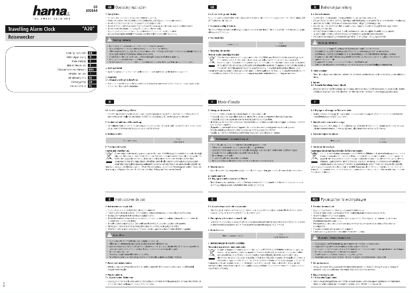 Image de la première page du manuel de l'appareil A20