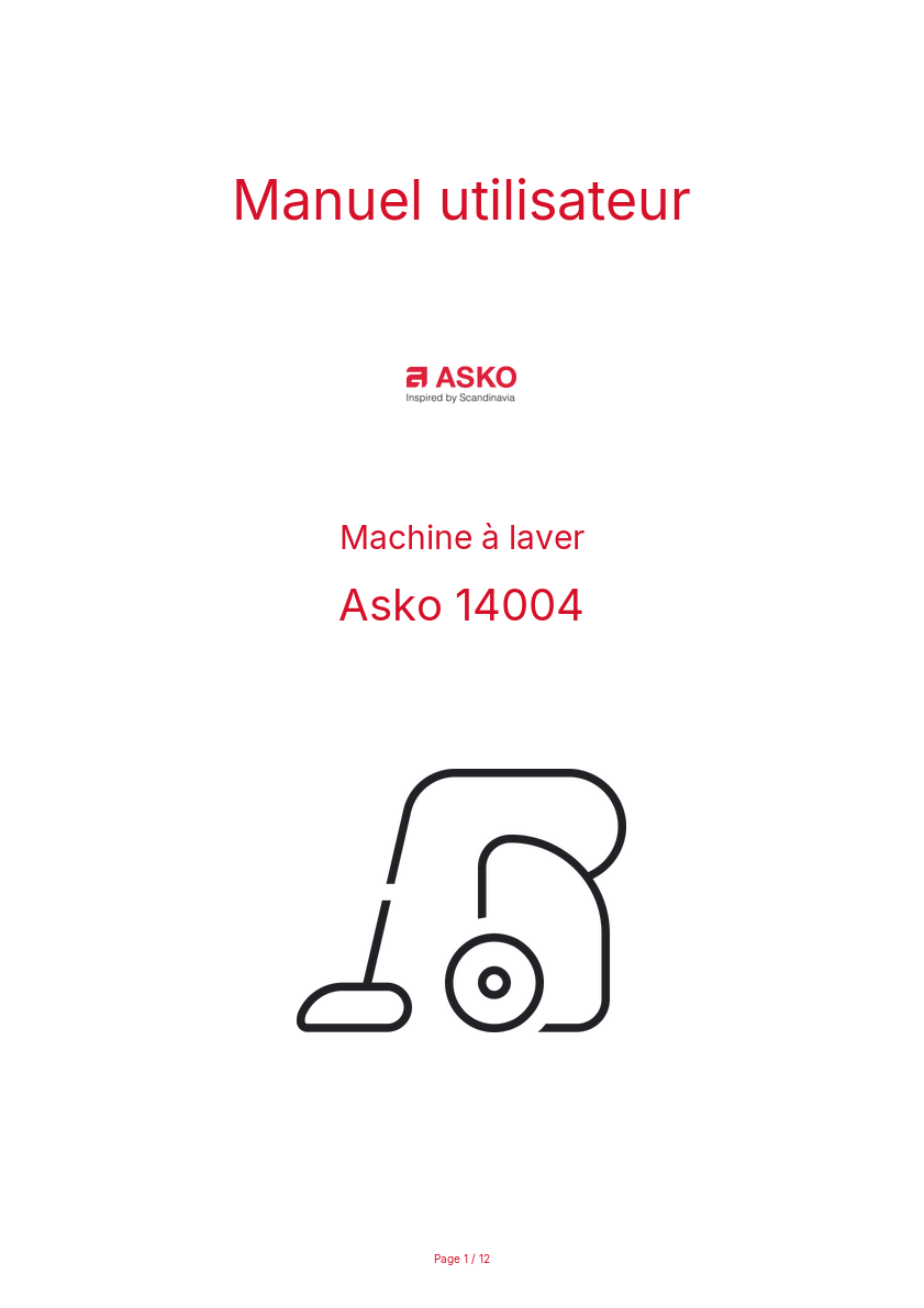 Page n°1 - Manuel utilisateur Asko 14004