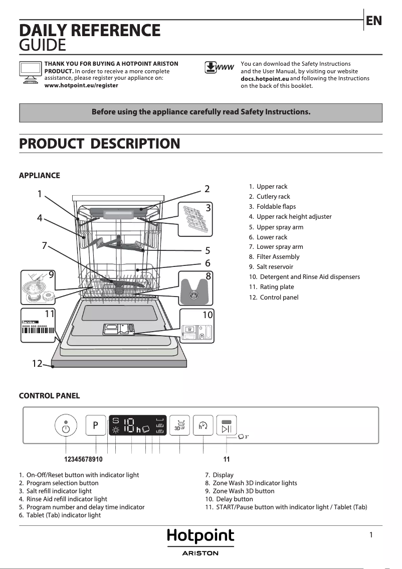 Page 1 de la notice Manuel utilisateur Hotpoint HI 5030 WEF