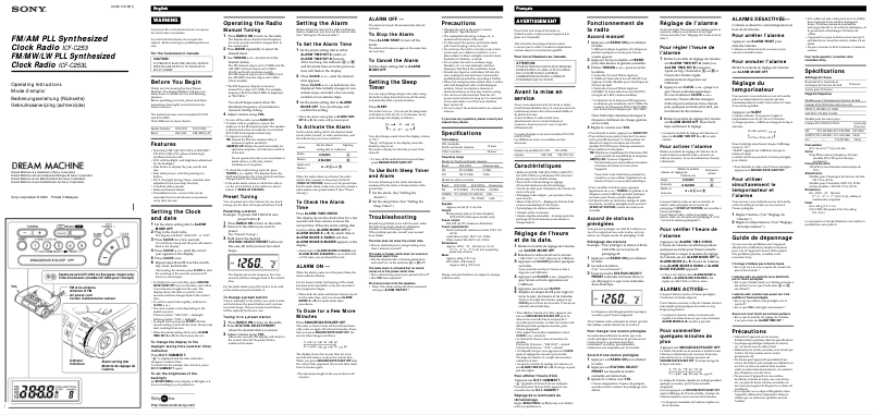 Page n°1 - Manuel utilisateur Sony ICF-C253