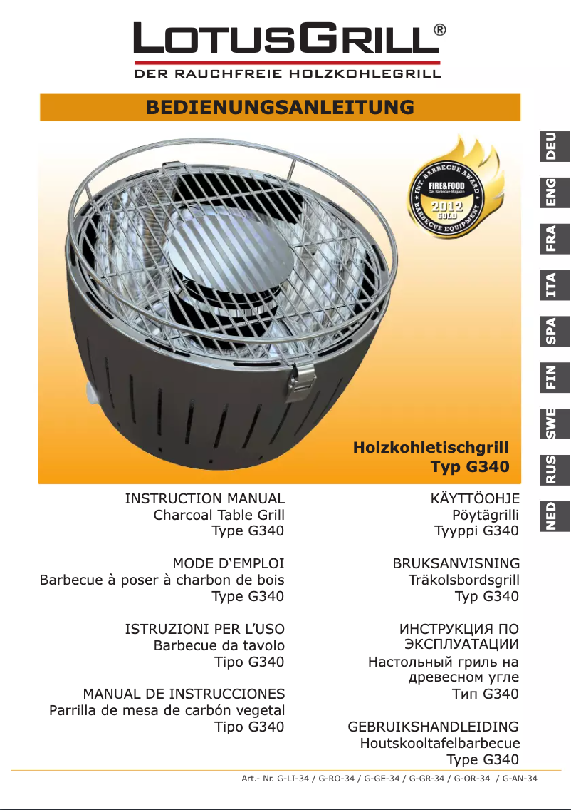 Page n°1 - Manuel utilisateur LotusGrill G-OR-34