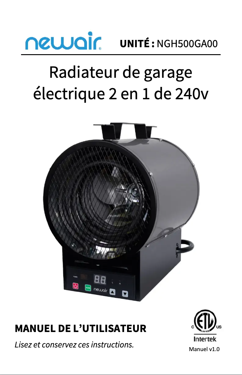 Page n°1 - Manuel utilisateur NewAir NGH500GA00
