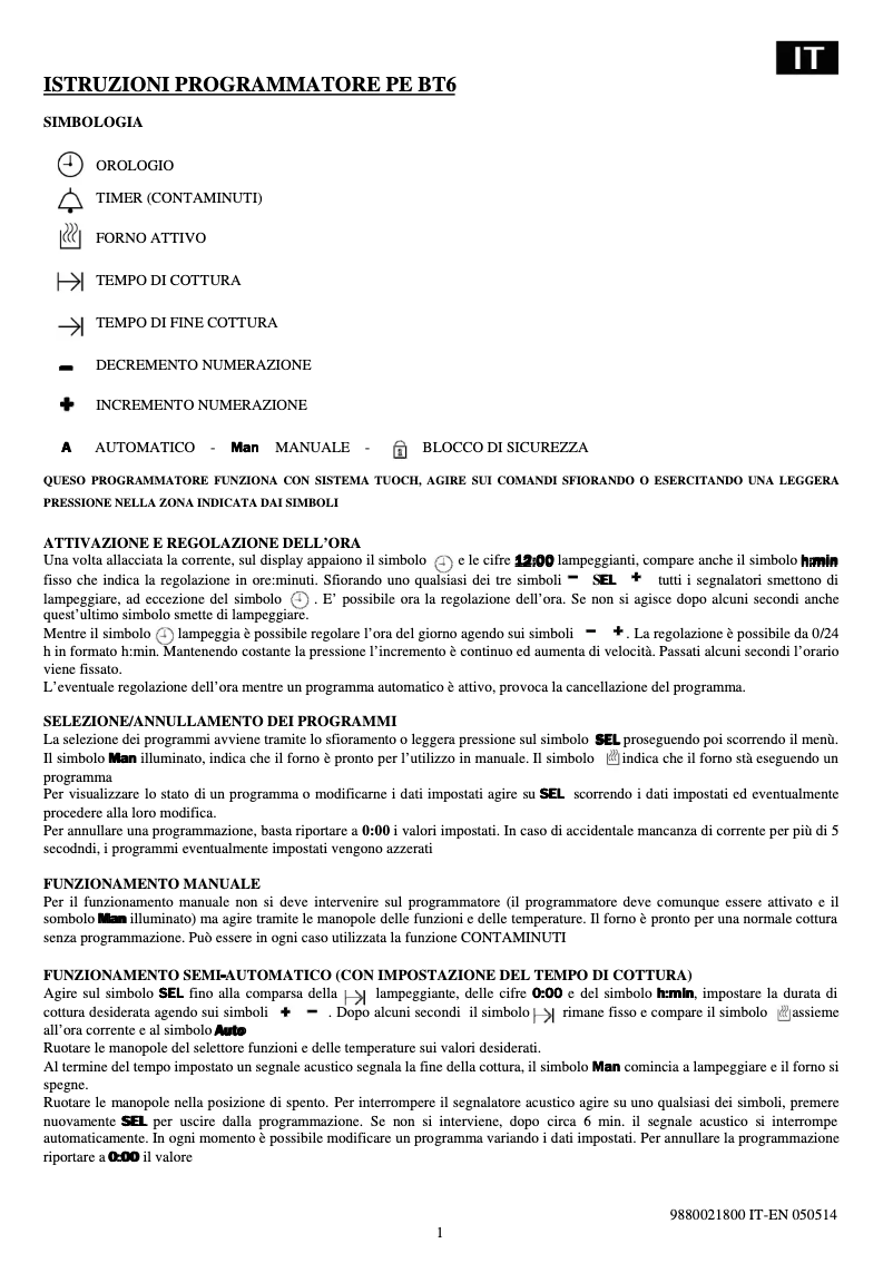 Page 1 de la notice Manuel utilisateur Smalvic Special FI 45WT SX10 BT6