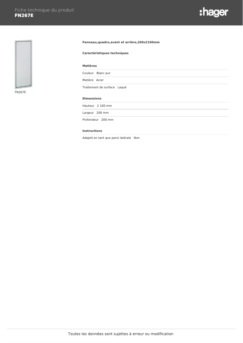 Page n°1 - Fiche technique Hager FN267E