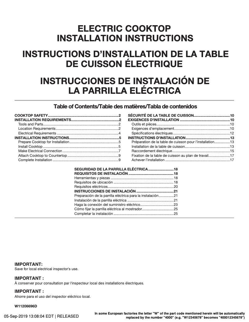 Page n°1 - Guide d'installation Maytag MEC8836HS