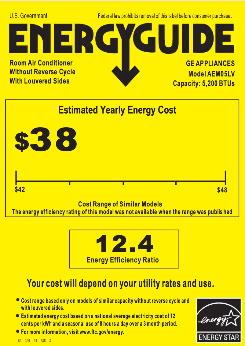 Page 1 de la notice Label énergétique GE AEM05LV