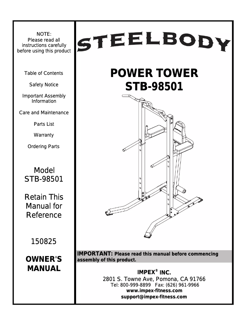 Page n°1 - Manuel utilisateur SteelBody STB-98501