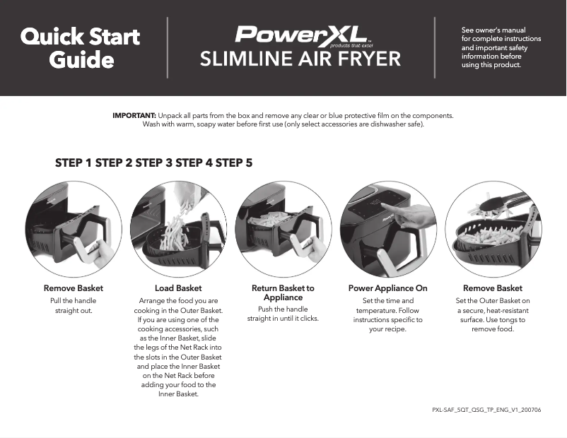 Page n°1 - Guide de démarrage rapide PowerXL Slimline Air Fryer LF-20