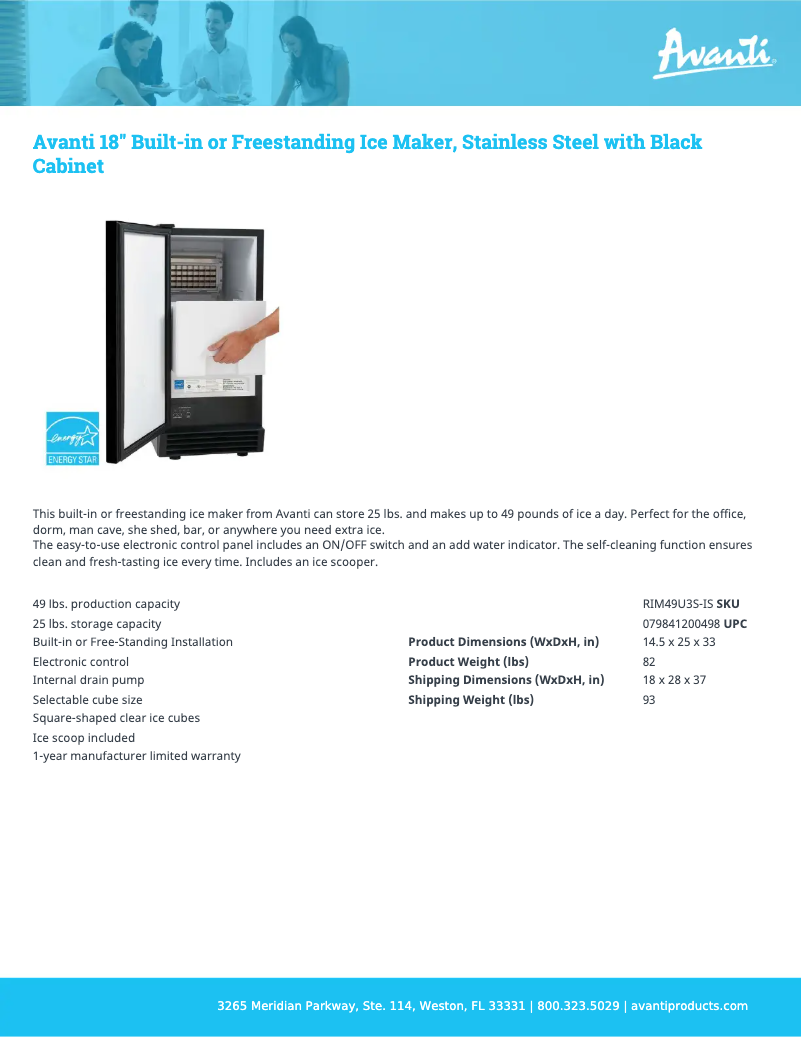 Page 1 de la notice Fiche technique Avanti RIM49U3S-IS