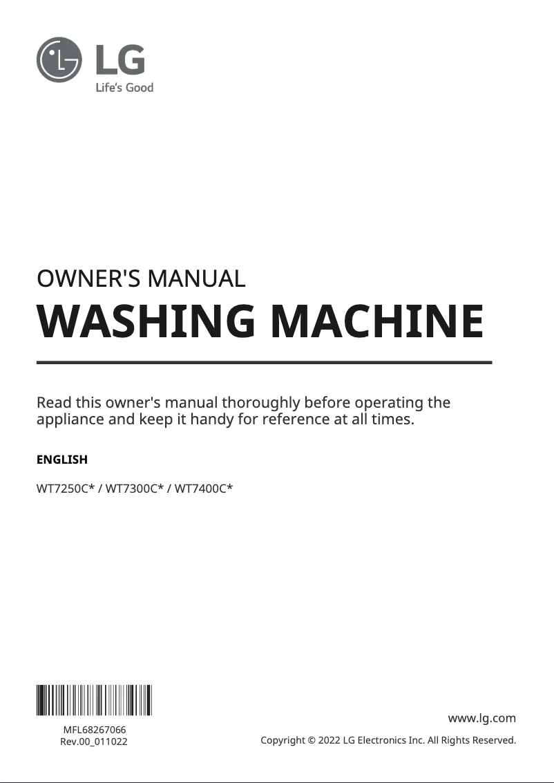 Page 1 de la notice Manuel utilisateur LG WT7400CW
