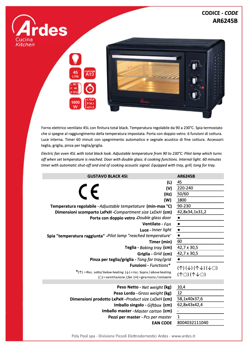 Page 1 de la notice Fiche technique Ardes AR6245B
