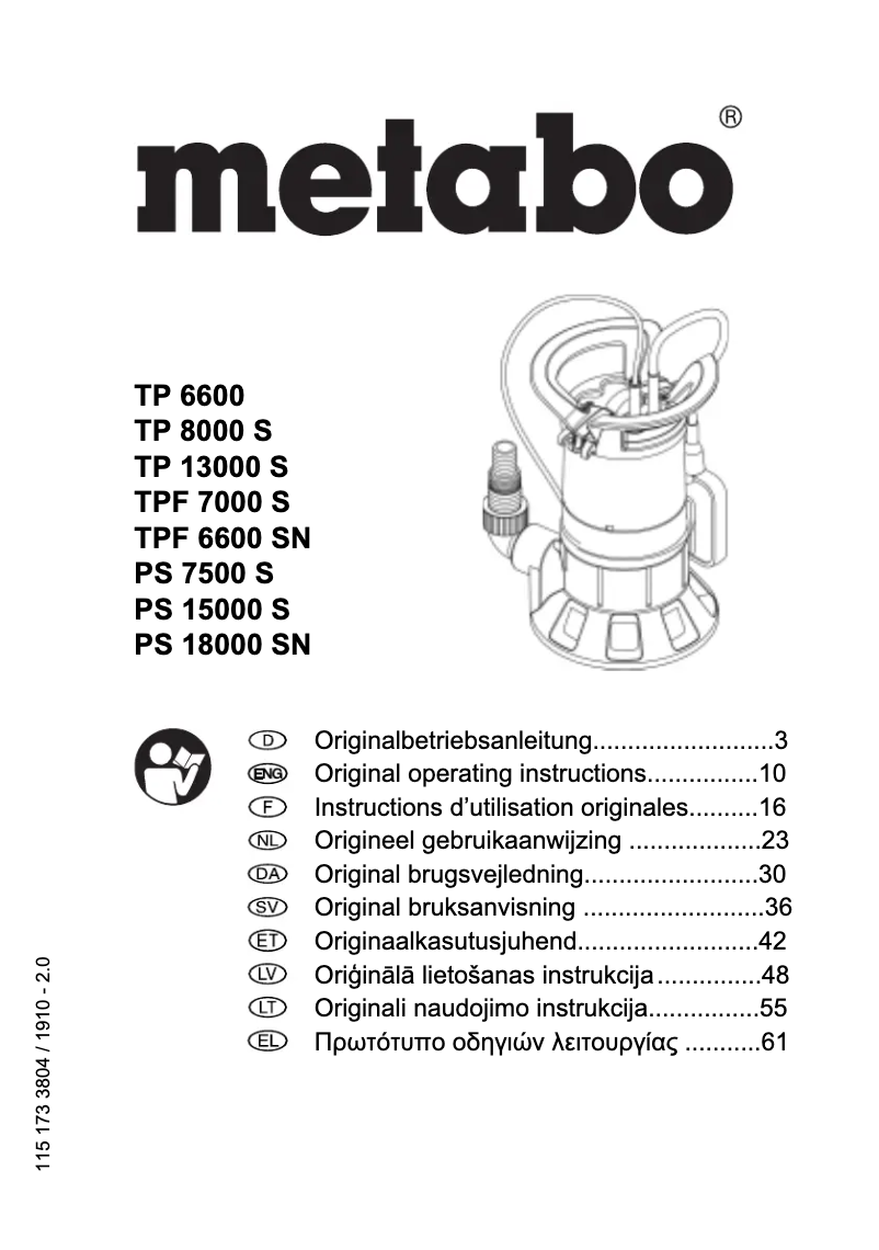 Page n°1 - Manuel utilisateur Metabo TPF 7000 S