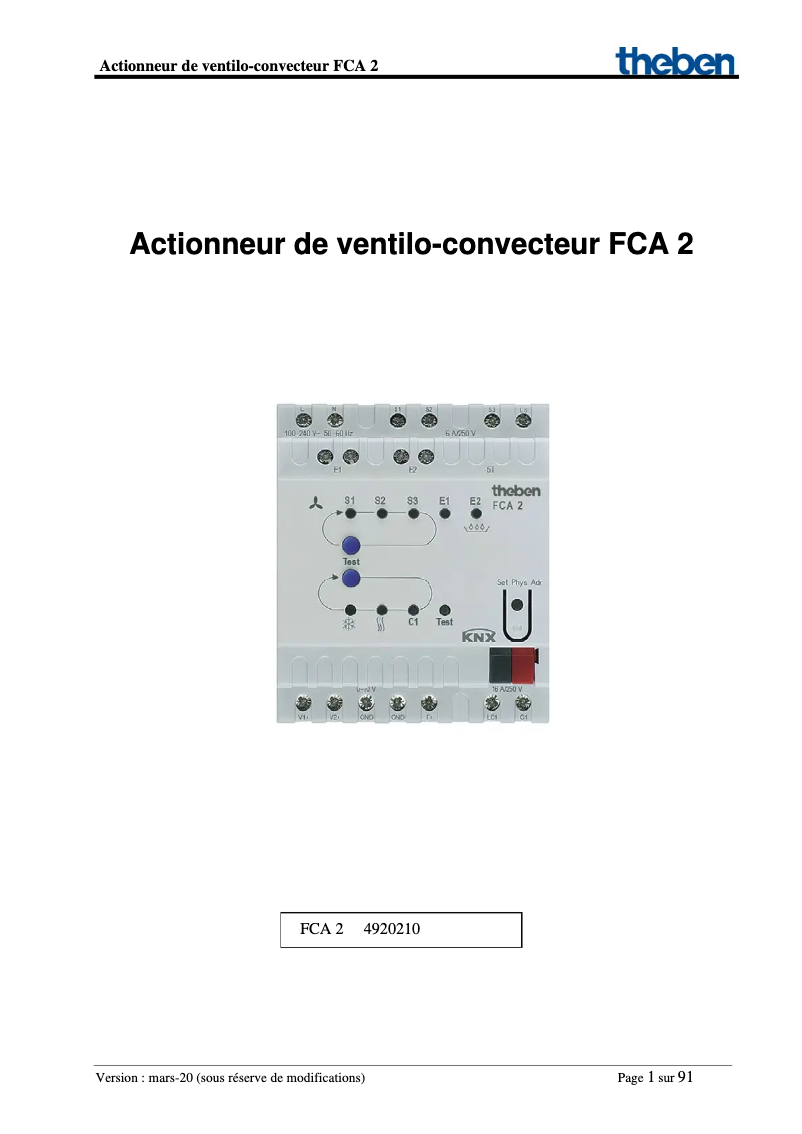 Page n°1 - Manuel utilisateur Theben FCA 2 KNX