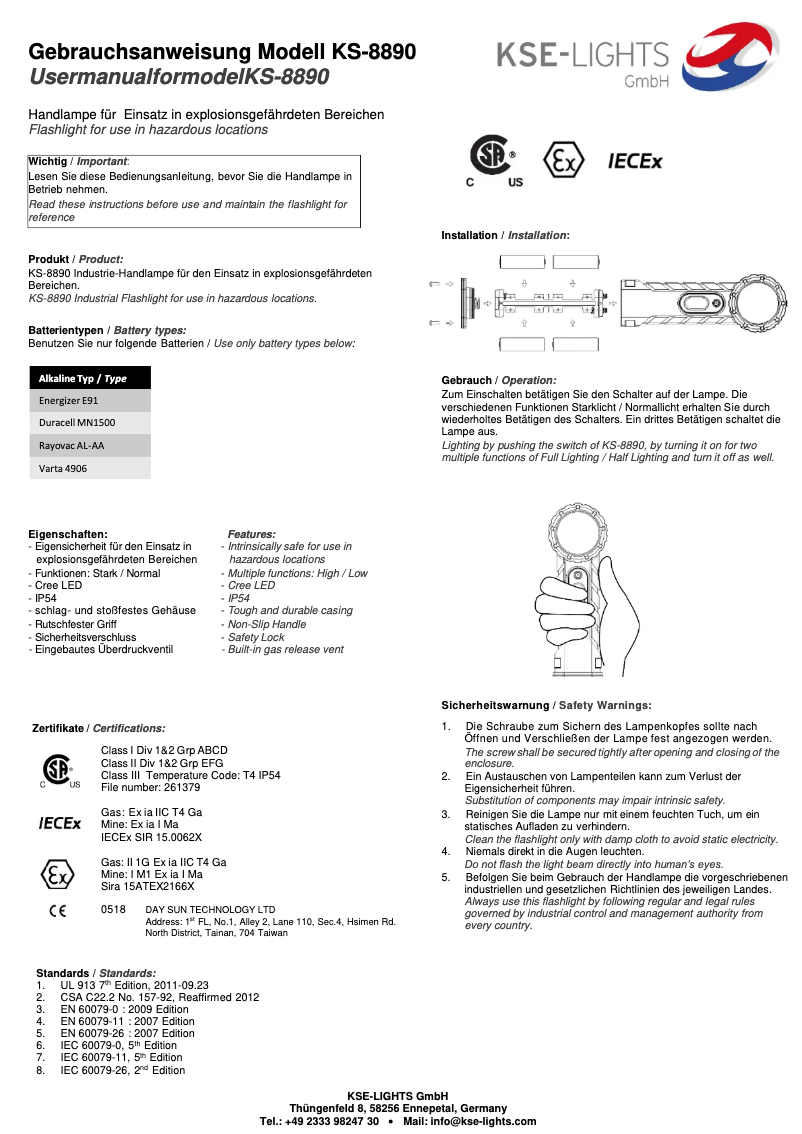 Page n°1 - Manuel utilisateur KSE-Lights KS-8890