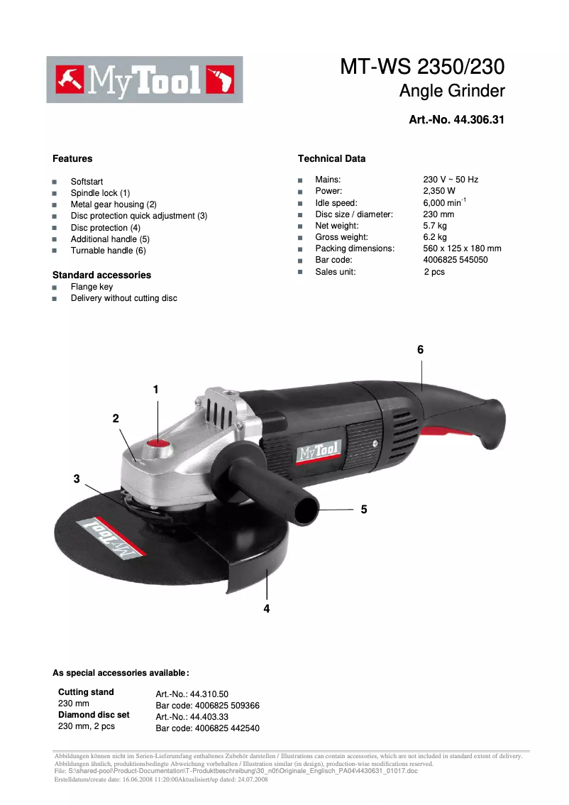 Page 1 de la notice Manuel utilisateur MyTool MT-WS 2350/230