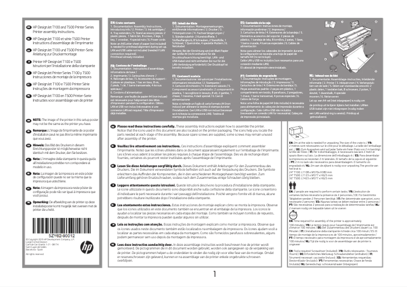 Page 1 de la notice Instructions / montage HP DesignJet T100