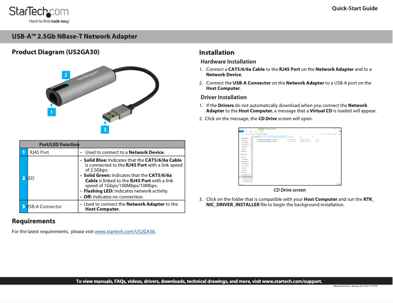 Page 1 de la notice Guide de démarrage rapide StarTech.com US2GA30