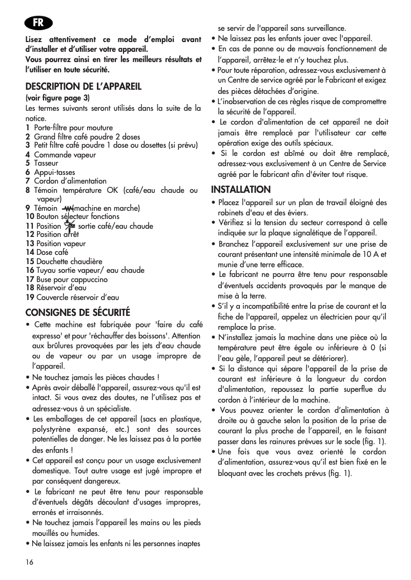 Page 1 de la notice Manuel utilisateur DeLonghi EC 200CD.B