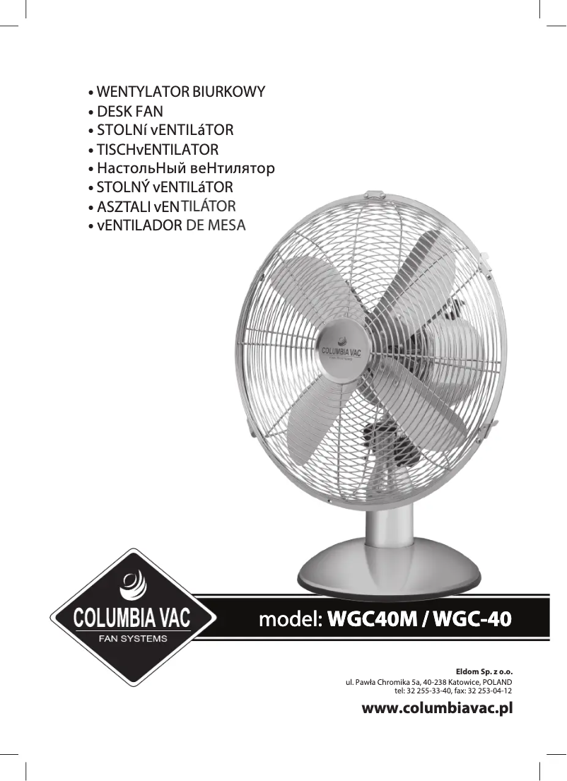 Imagen de la primera página del manual del dispositivo ColumbiaVac WGC40N