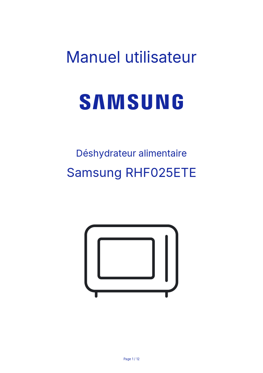 Page n°1 - Manuel utilisateur Samsung RHF025ETE