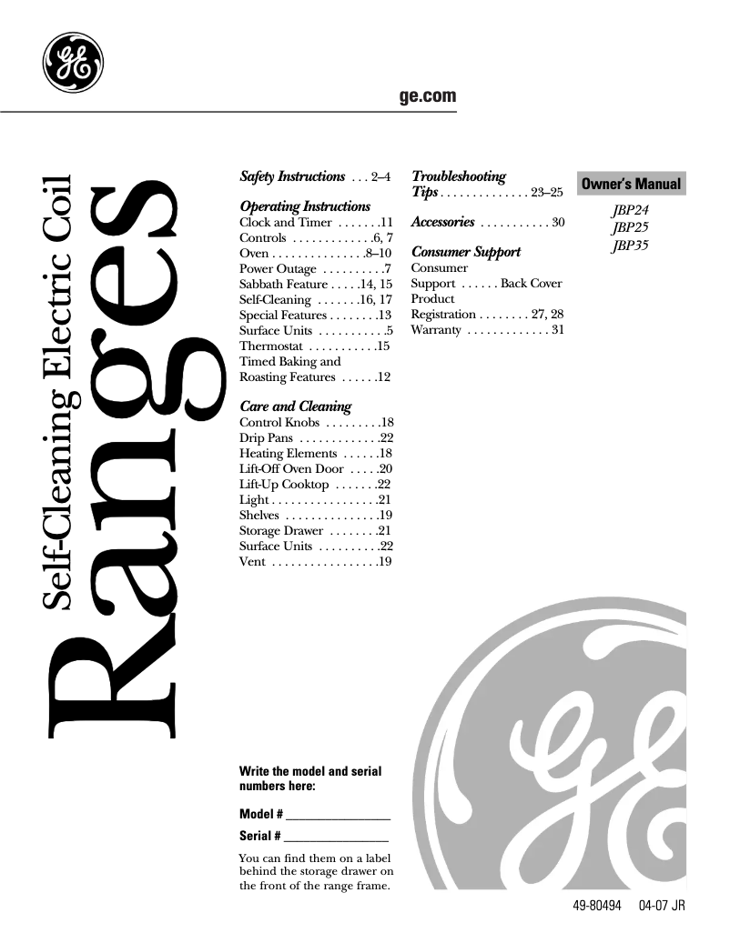 Página 1 del manual Manual de uso y mantenimiento GE JBP25DKWH