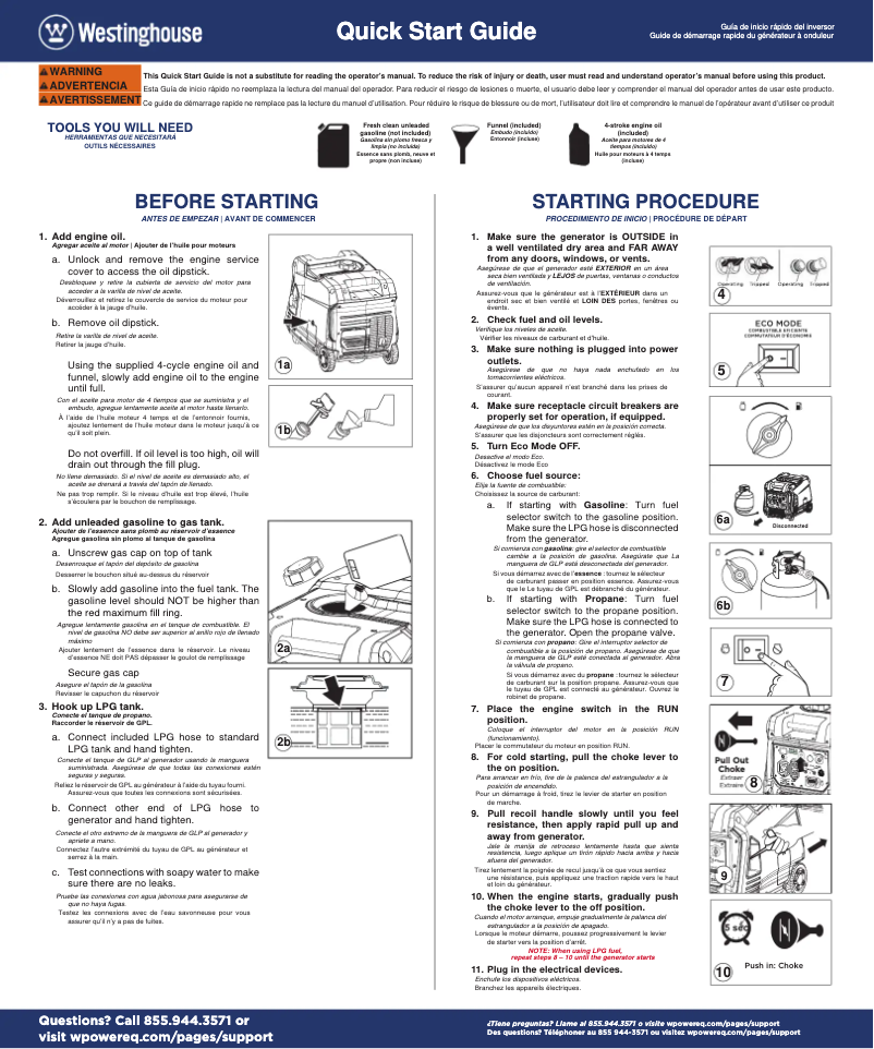 Page n°1 - Guide de démarrage rapide Westinghouse iGen4500DFcv