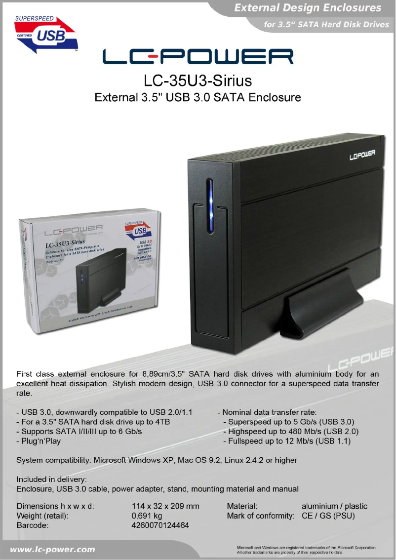 Page n°1 - Fiche technique LC-Power LC-35U3-Sirius