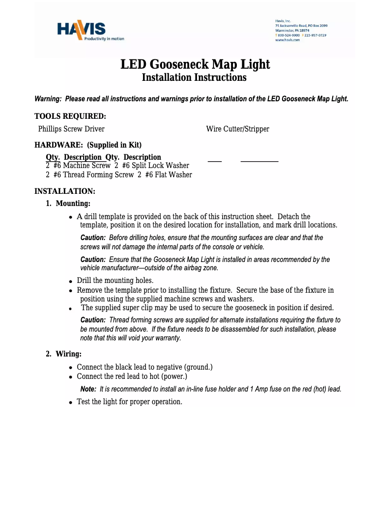 Page 1 de la notice Manuel utilisateur Havis C-MAP-T-LED