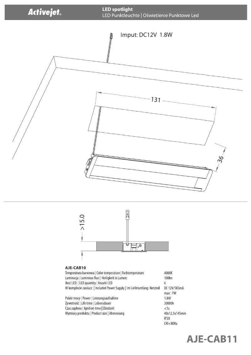 Page n°1 - Manuel utilisateur ActiveJet Activejet AJE-CAB11