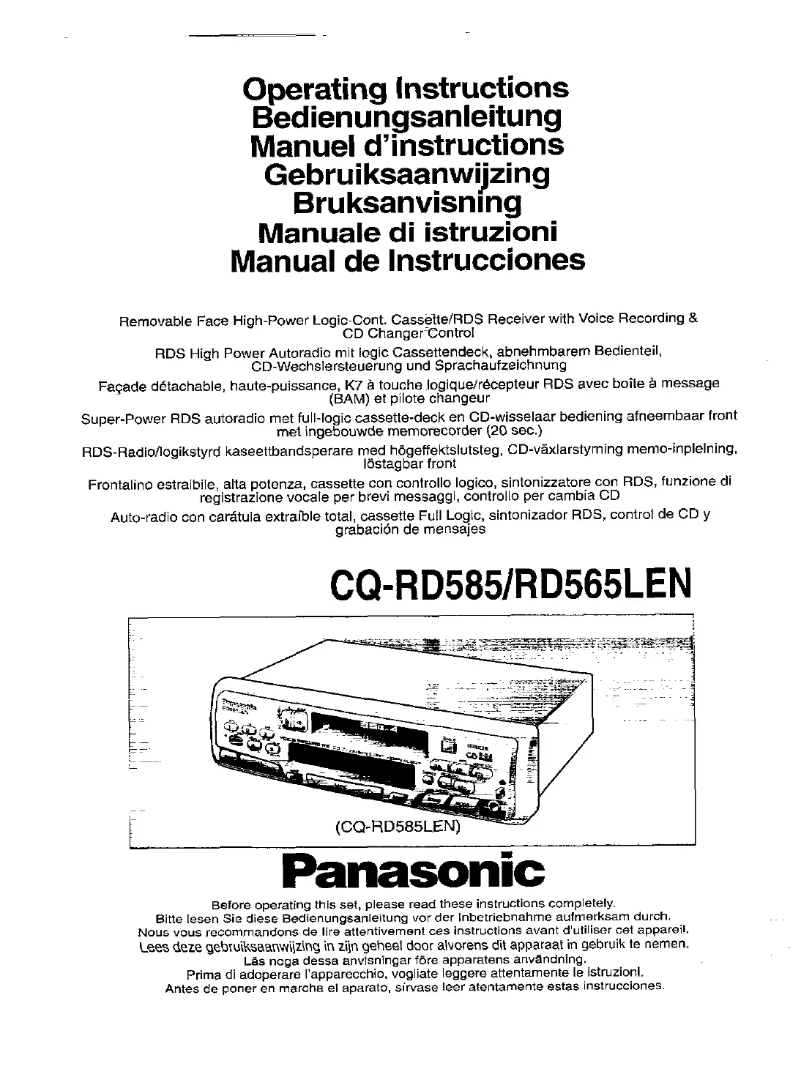 Page 1 de la notice Manuel utilisateur Panasonic CQ-RD565L