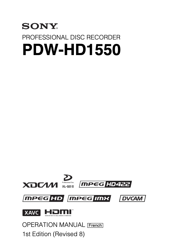 Image de la première page du manuel de l'appareil PDW-HD1550