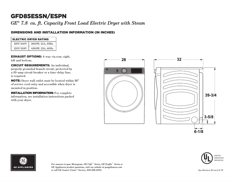 Page 1 de la notice Instructions / montage GE GFD85ESPNDG